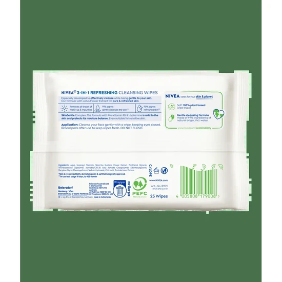 Nivea 3-In-1 Refreshing Cleansing Wipes 25 Wipes