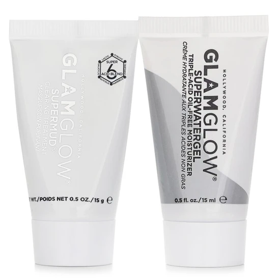GLAMGLOW Pore-Clearing & Minimising Set: Supermud Clearing Treatment 15g + Superwatergel Moisturiser 15ml 2pcs
