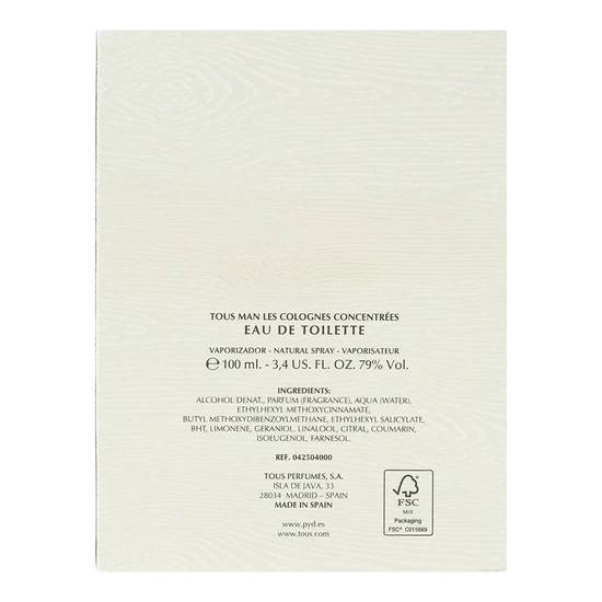 Tous Man Les Colognes Concentrees Eau De Toilette 100ml