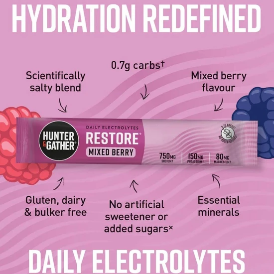 Hunter and Gather Restore Mixed Berries Electrolyte Sachets 30 Sachets