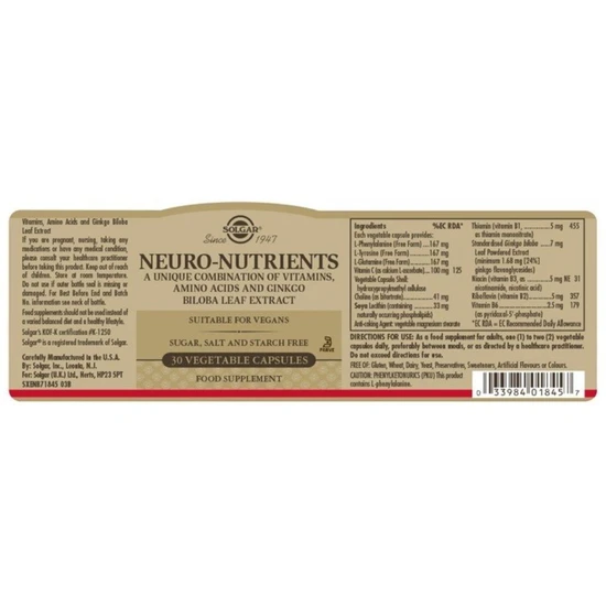 Solgar Neuro Nutrients Vegicaps 30 Vegicaps