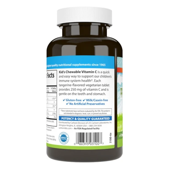 Carlson Labs Kid's Chewable Vitamin C 250mg Natural Tangerine Tablets 120