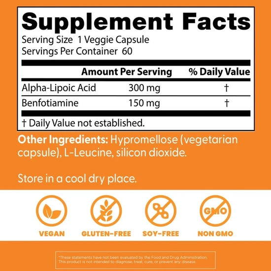 Doctor's Best Benfotiamine 150 + Alpha-Lipoic Acid 300 Vegicaps 60 Vegicaps