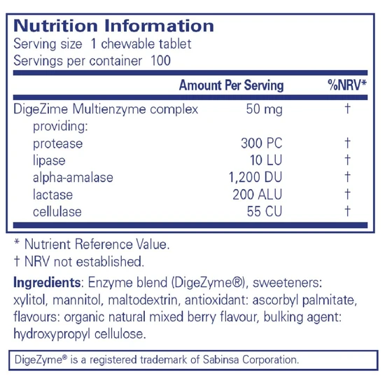 Pure Encapsulations Digestive Enzymes Chewable Tablets 100 Tablets
