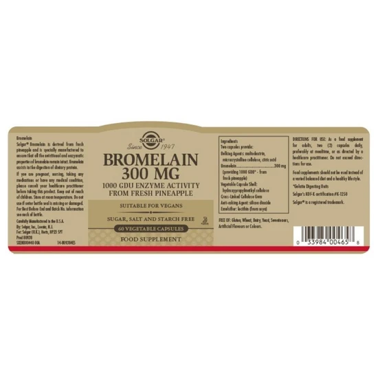 Solgar Bromelain 300mg Capsules 60 Capsules