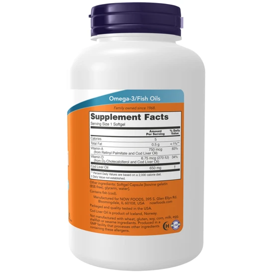 NOW Foods Cod Liver Oil 650mg 250 Softgels