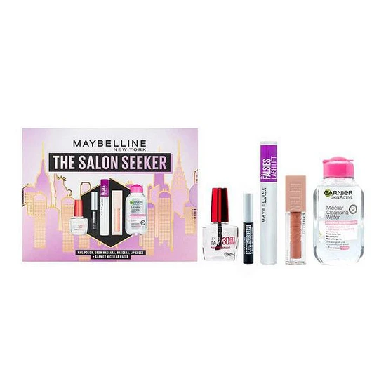 Maybelline The Salon Seeker Gift Set Nail Polish + Brow Mascara + Mascara + Lip Gloss + Garnier Micellar Water