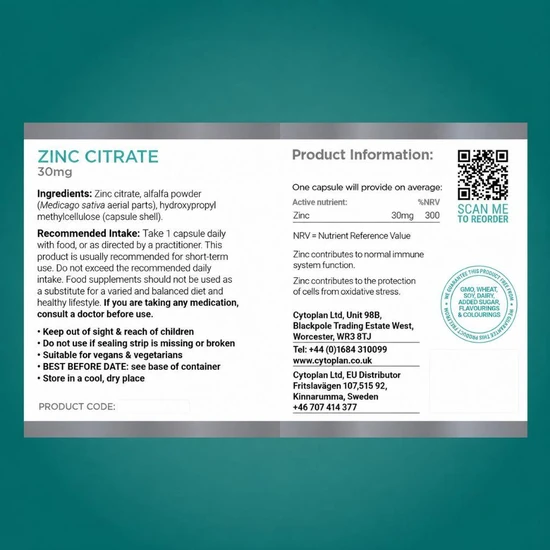 Cytoplan Zinc Citrate 30mg Capsules 120 Capsules