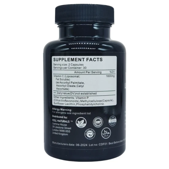 Cell Naturals Liposomal Vitamin C 1600mg Capsules 60 Capsules