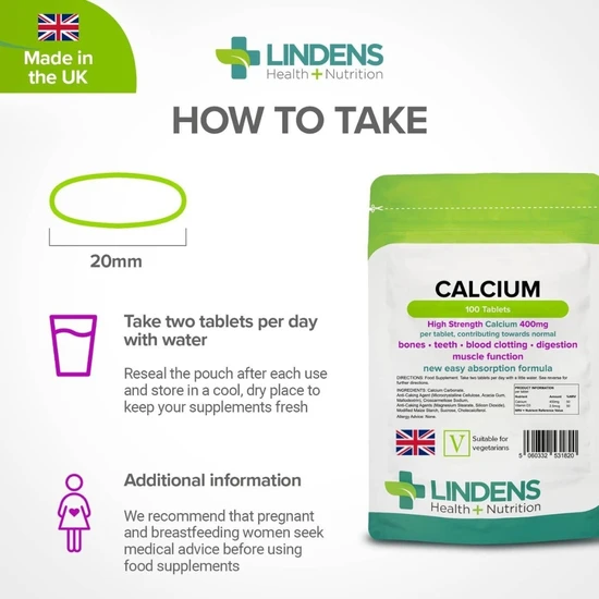 Lindens Calcium 400mg Tablets 100 Tablets