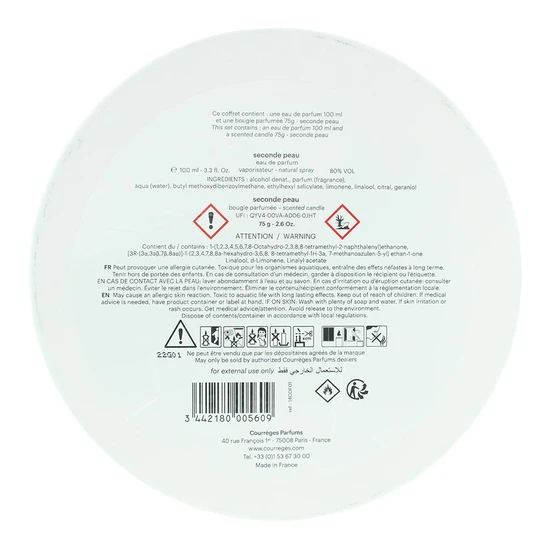 Courreges Seconde Peau Eau De Parfum 100ml Gift Set 100ml & 75g Candle