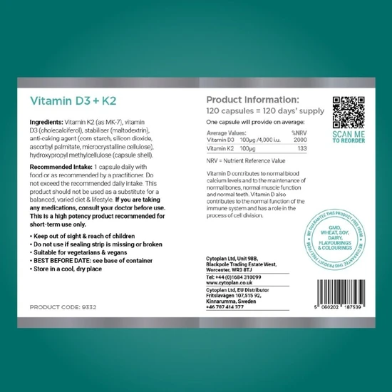 Cytoplan Vitamin K2 & Vitamin D3 Capsules 60 Capsules