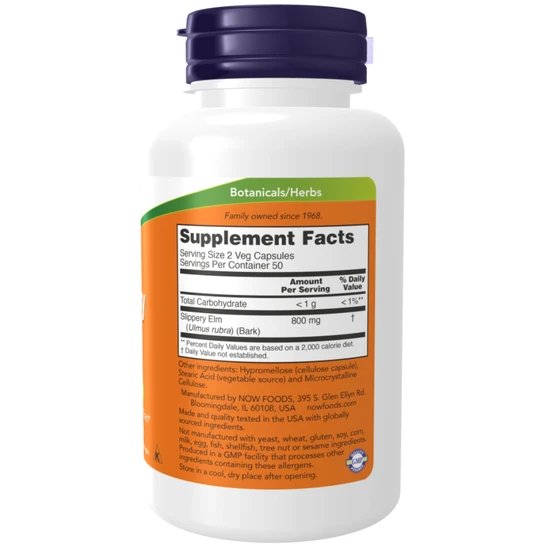 NOW Foods Slippery Elm 400mg Capsules 100 Capsules