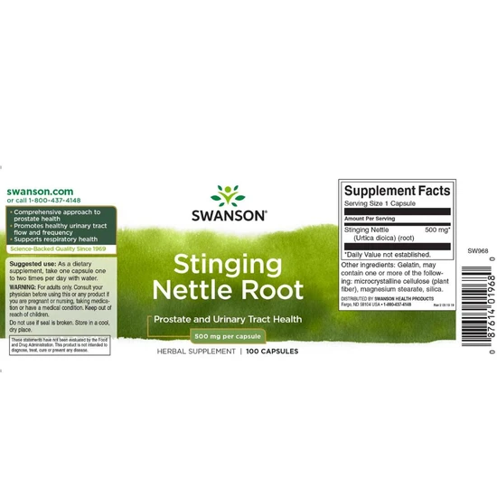 Swanson Stinging Nettle Root 500mg Capsules 100 Capsules