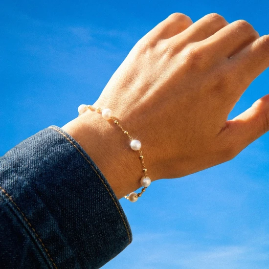 Kyoto Pearl Serena Pearl Bracelet 18ct Gold Plated White