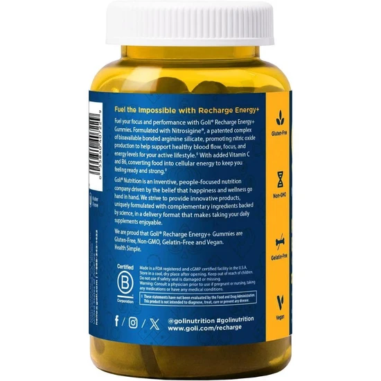 Goli Nutrition Recharge Energy+ Gummies 60 Gummies