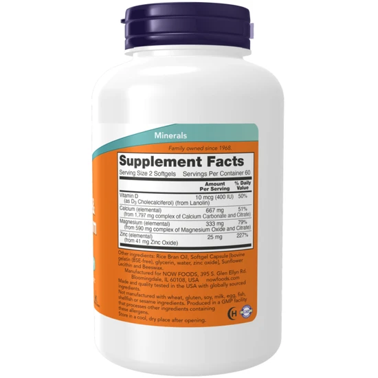 NOW Foods Calcium & Magnesium With Vit D & Zinc 120 Softgels