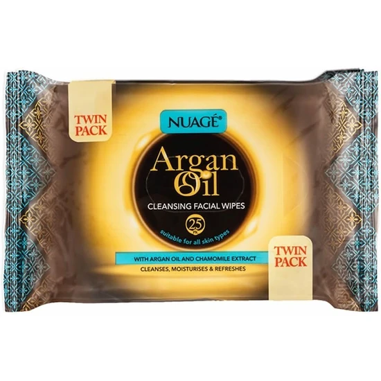Nuage Argan Oil Cleansing Facial Wipes 25 Wipes (Twin Pack)
