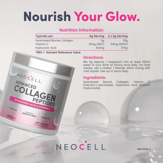 NeoCell Advanced Collagen Peptides With Vitamin C & Hyaluronic Acid Unflavoured 200g