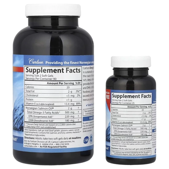 Carlson Labs Norwegian Salmon Oil Softgels + 50 180 Softgels