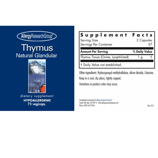 Allergy Research Group Thymus Natural Glandular 500mg Capsules 75 Capsules