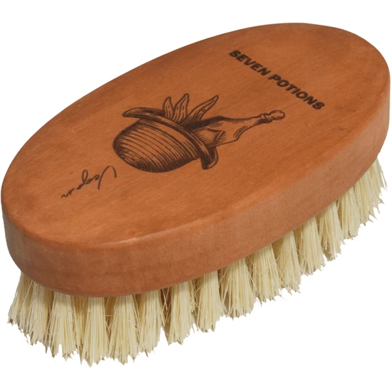 Seven Potions Beard Brush Oval Shaped Pear Wood With Natural Bristles Vegan Sisal - Firm