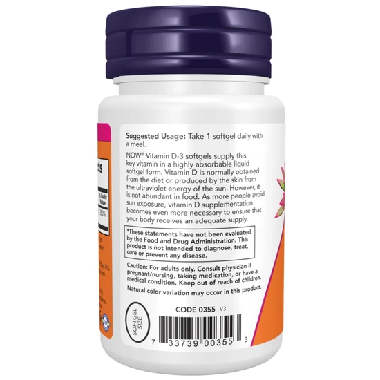 NOW Foods Vitamin D-3 2000iu 30 Softgels