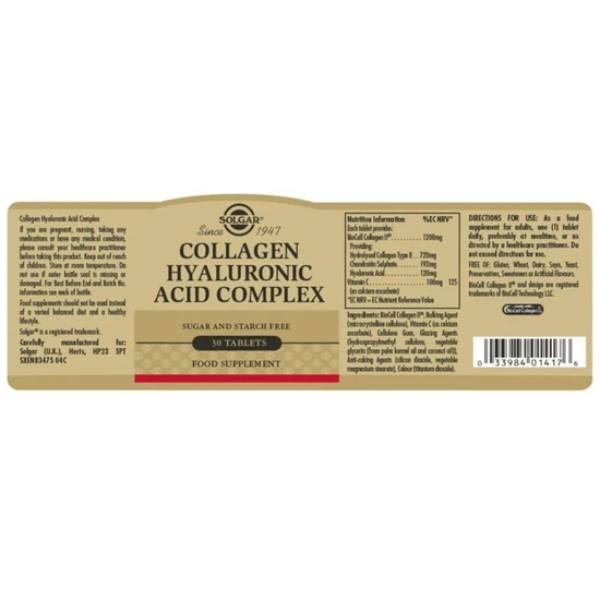 Solgar Collagen Hyaluronic Acid Complex x30