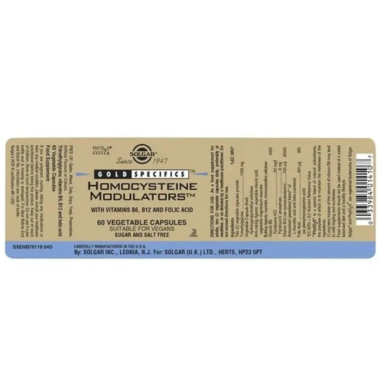 Solgar Gold Specifics Homocysteine Modulators Vegicaps 60 Vegicaps