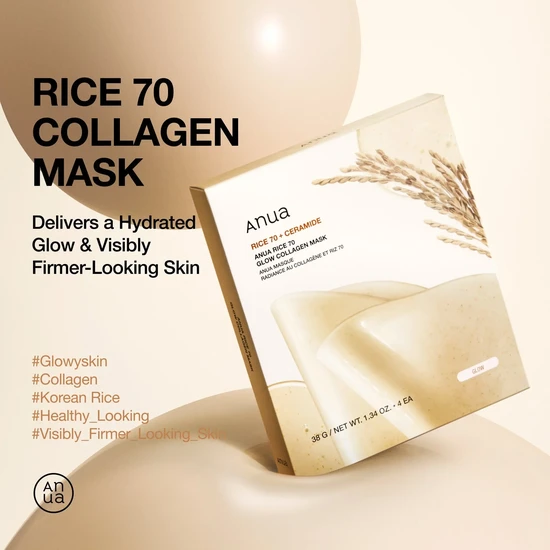 ANUA Rice 70 + Ceramide Glow Collagen Mask 4x38g
