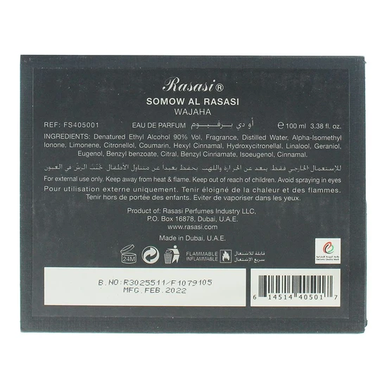 Rasasi Somow Al Rasasi Wajaha Eau De Parfum 100ml