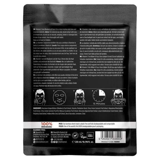 BARBER PRO ANTI-AGEING Face Sheet Mask 100% Biodegradable Pack of 4