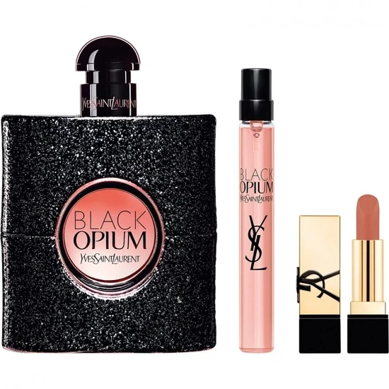 Yves Saint Laurent Black Opium Gift Set 90ml Eau De Parfum + 10ml Eau De Parfum + 2g Rouge Pur Couture Lipstick Nu Muse