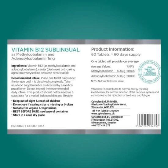 Cytoplan Vitamin B12 60 Vegan Tablets