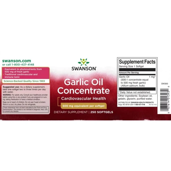 Swanson Garlic Oil Concentrate 500mg 250 Softgels