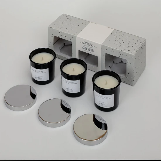 French Connection Black Collection Trio Of Candles Gift Set 3 x 52g