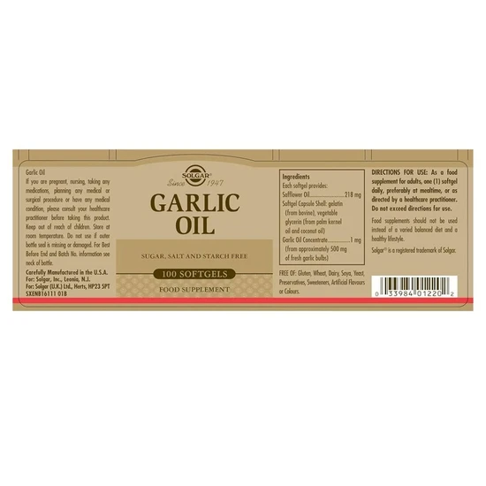 Solgar Garlic Oil Reduced Odour Softgels 100 Softgels