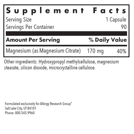 Allergy Research Group Magnesium Citrate Capsules 90 Capsules