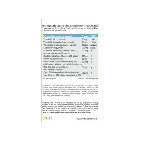 RYM Nutrition De-Stress Relax & Calm Capsules 30 Capsules
