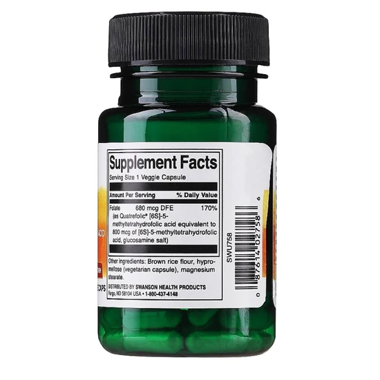 Swanson Folate 5-Methyltetrahydrofolic Acid 400mcg Capsules 30 Capsules