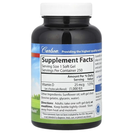 Carlson Labs Vitamin D3 1000iu 250 Softgels