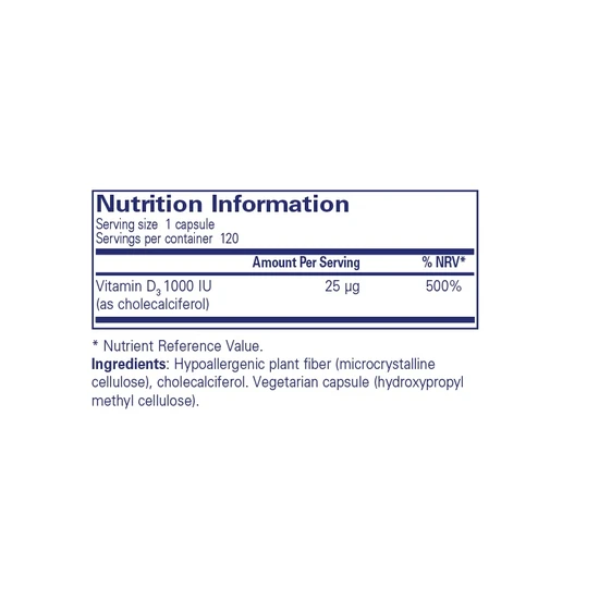 Pure Encapsulations Vitamin D3 Capsules 1000 IU - 120 Capsules