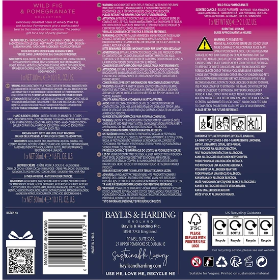 Baylis & Harding Limited Edition Wild Fig & Pomegranate Luxury Candlelit Bathtime Gift Set 2 x 300ml Bubble Bath, 300ml Shower Cream & 50ml Lotion