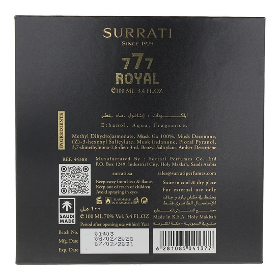 Surrati Royal 777 Eau De Parfum 100ml