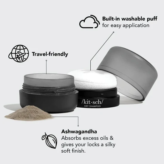 Kitsch Dark Volumising Rice Protein Dry Shampoo With Puff