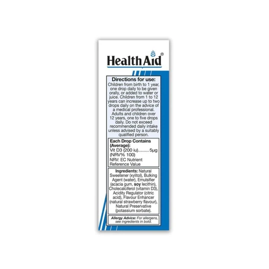 Health Aid Vitamin D3 200iu Drops 15ml