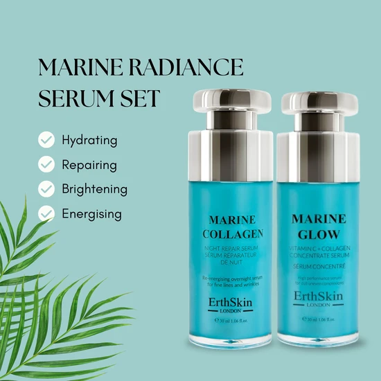 Erth Skin London Marine Collagen Night Repair Serum + Marine Glow Vitamin C + Collagen Concentrate Serum 30ml + 30ml