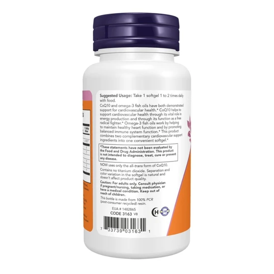 NOW Foods CoQ10 With Omega-3 60mg Softgels 60