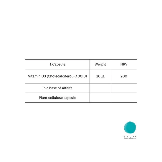 Viridian Vitamin D3 Vegan 400iu Veg Capsules 30 Capsules