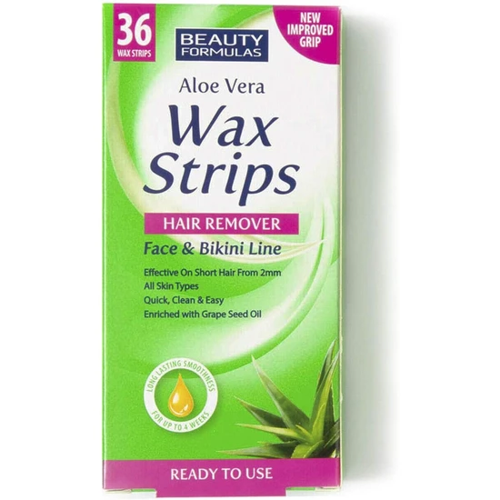 Beauty Formulas Aloe Vera Hair Remover Wax Strips Face & Bikini 36 Wax Strips